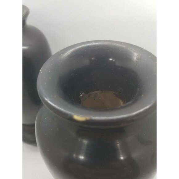 1950's Japanese Black Laquer Over Wood Vases Interior Liners Hand Painted Pair - Picture 8 of 12